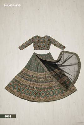 green ajmeri silk printed lehengas choli 4