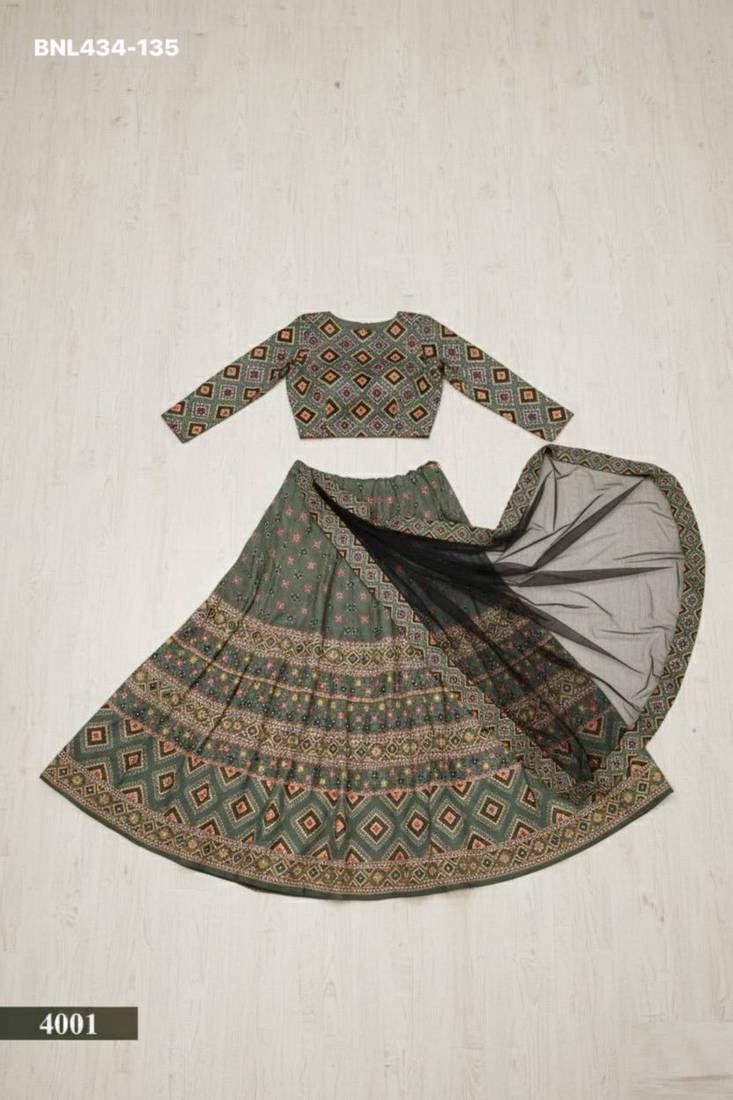 green ajmeri_silk printed lehengas