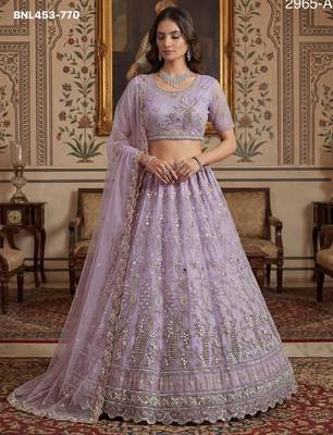 light lavender net hand woven lehenga choli with dupatta 1