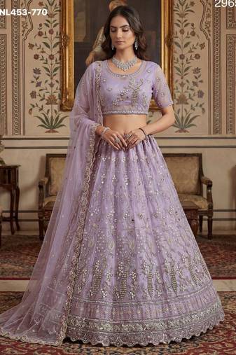light lavender net hand woven lehenga choli with dupatta
