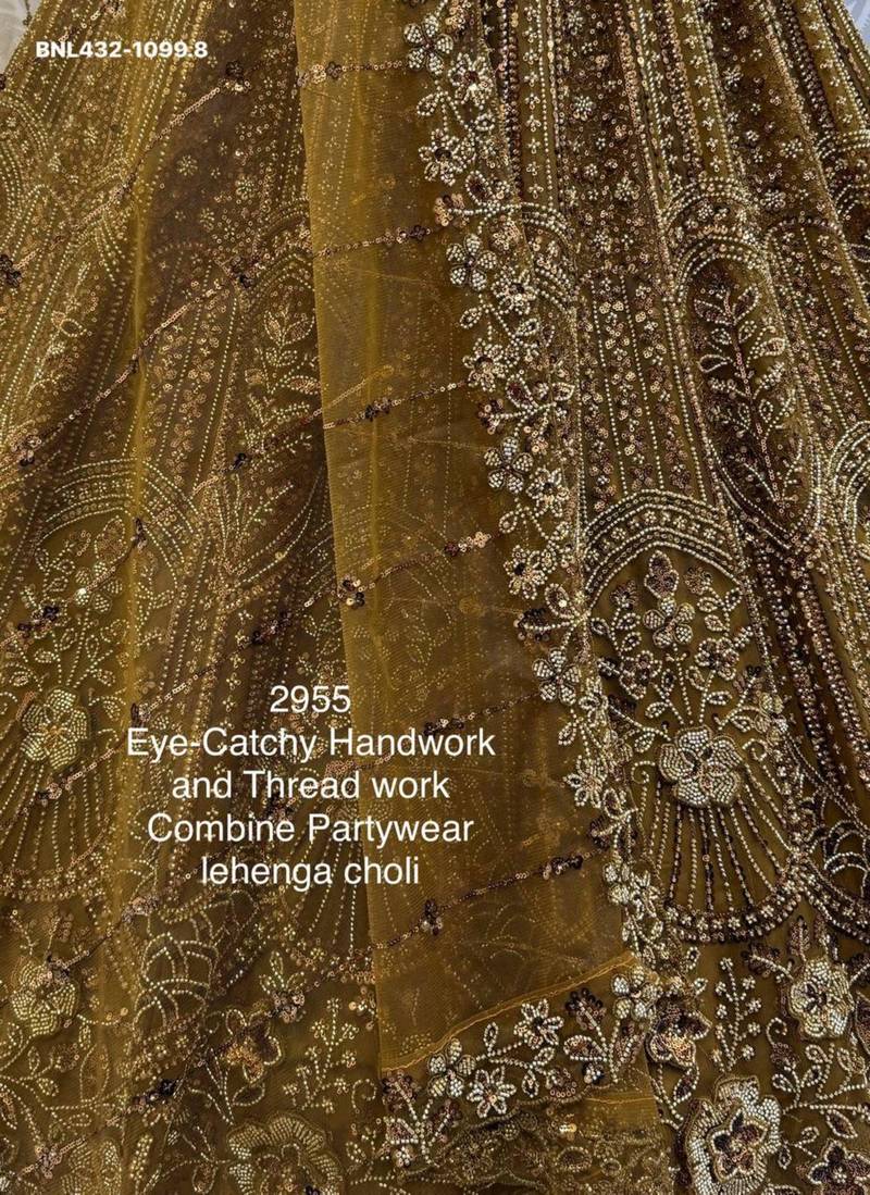Mehendi green   net embroidered lehengas