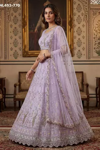 light lavender net hand woven lehenga choli with dupatta