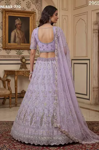light lavender net hand woven lehenga choli with dupatta