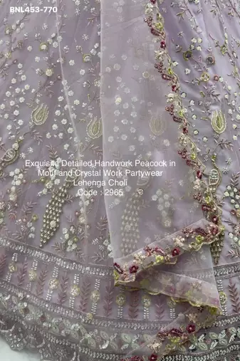 light lavender net hand woven lehenga choli with dupatta