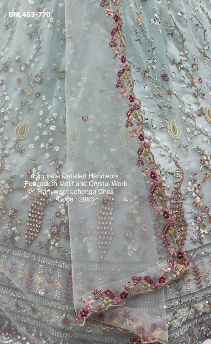 light-sea-green net hand_woven lehengas