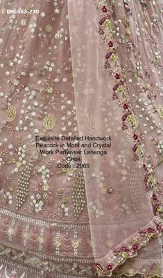 light baby pink net hand woven lehenga choli with dupatta 4