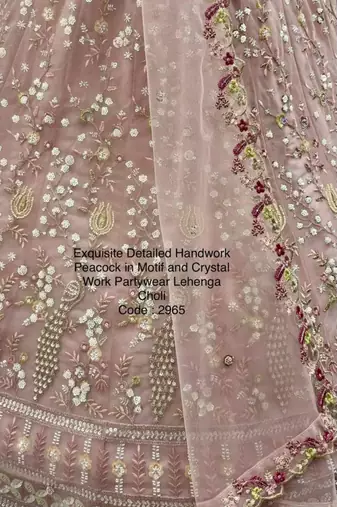 light baby pink net hand woven lehenga choli with dupatta