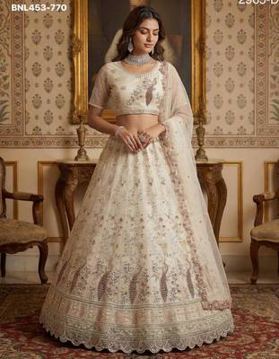 light off white net hand woven lehenga choli with dupatta 1