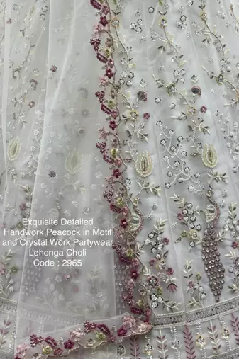 light off white net hand woven lehenga choli with dupatta