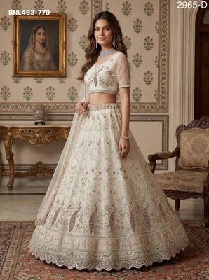 light off white net hand woven lehenga choli with dupatta 3