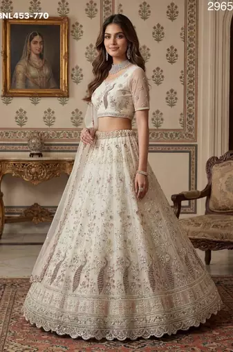 light off white net hand woven lehenga choli with dupatta