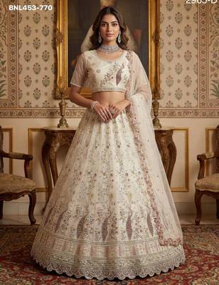 light off white net hand woven lehenga choli with dupatta 4