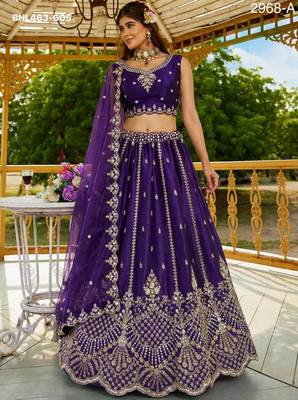purple satin hand woven lehenga choli with dupatta 2