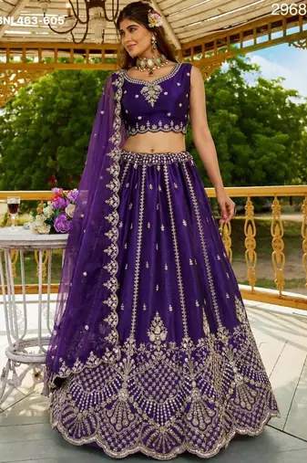 purple satin hand woven lehenga choli with dupatta