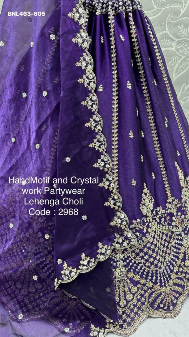 purple satin hand_woven lehengas