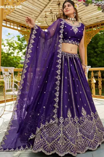 purple satin hand woven lehenga choli with dupatta