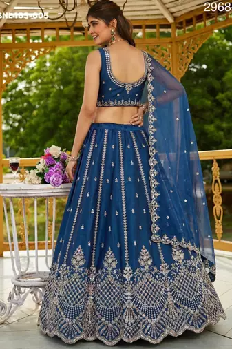 navy blue satin hand woven lehenga choli with dupatta