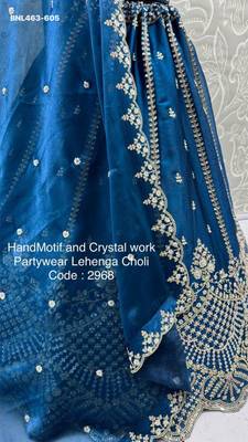 navy blue satin hand woven lehenga choli with dupatta 4