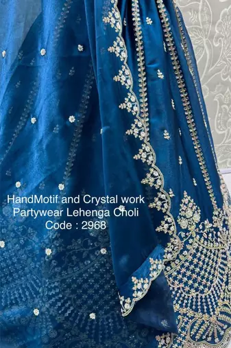 navy blue satin hand woven lehenga choli with dupatta