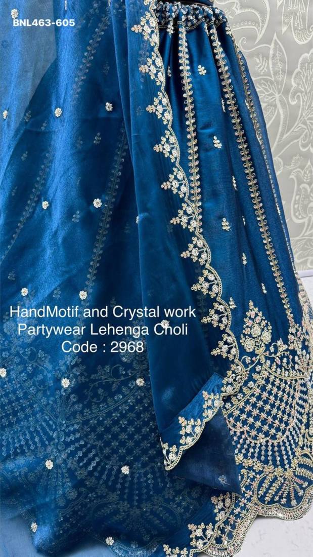 navy-blue satin hand_woven lehengas