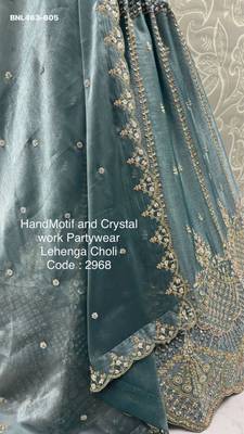 cobalt blue satin hand woven lehenga choli with dupatta 3
