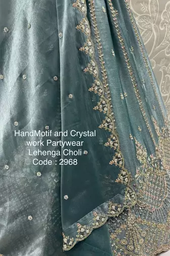 cobalt blue satin hand woven lehenga choli with dupatta