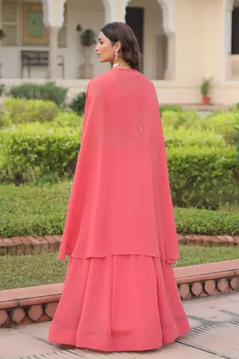 peach georgette plain lehenga choli with dupatta