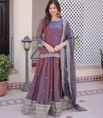 mauve chiffon embroidered lehengas