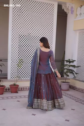 mauve chiffon embroidered lehenga choli with dupatta
