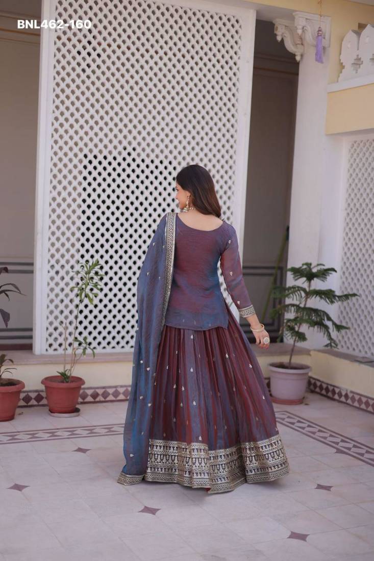 mauve chiffon embroidered lehengas