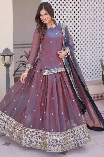 mauve chiffon embroidered lehenga choli with dupatta