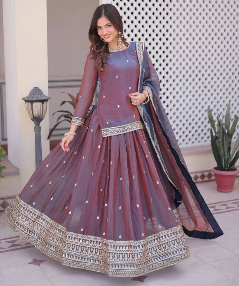 mauve chiffon embroidered lehengas