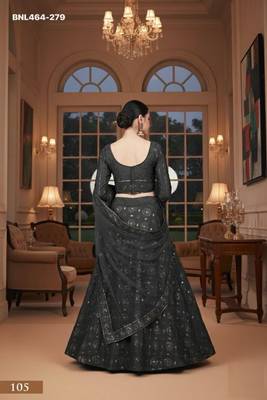 charcoal silk blend printed lehenga choli with dupatta 3