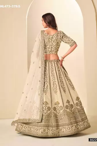 off white art silk embroidered lehenga choli with dupatta