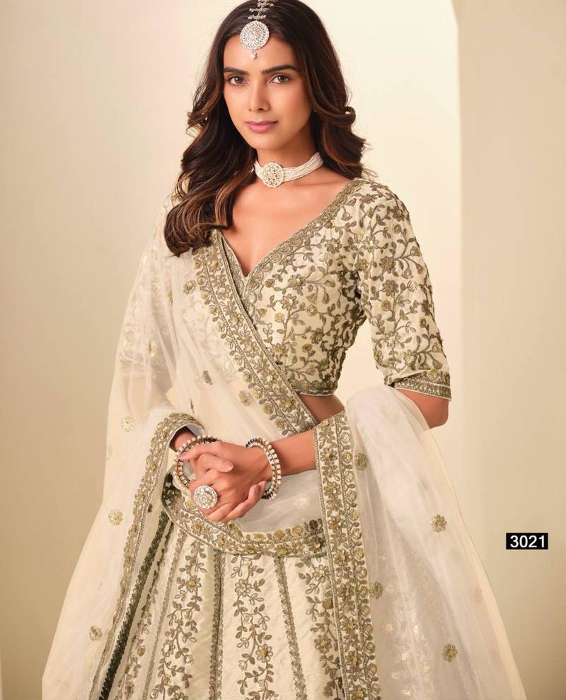 off-white art_silk embroidered lehengas