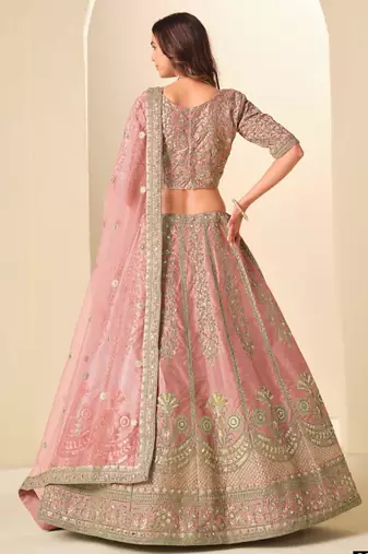 pink art silk embroidered lehenga choli with dupatta