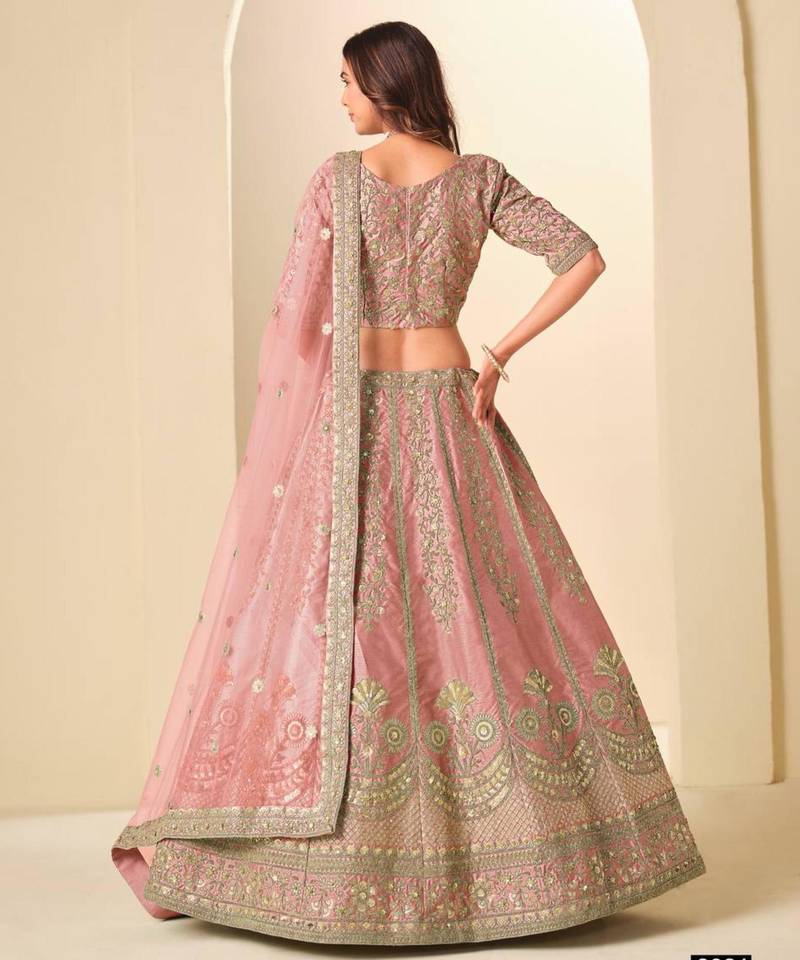 pink art_silk embroidered lehengas