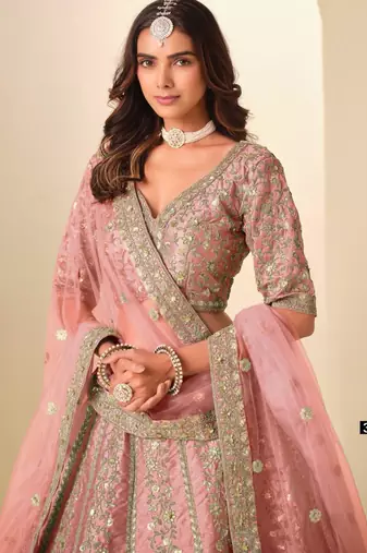 pink art silk embroidered lehenga choli with dupatta