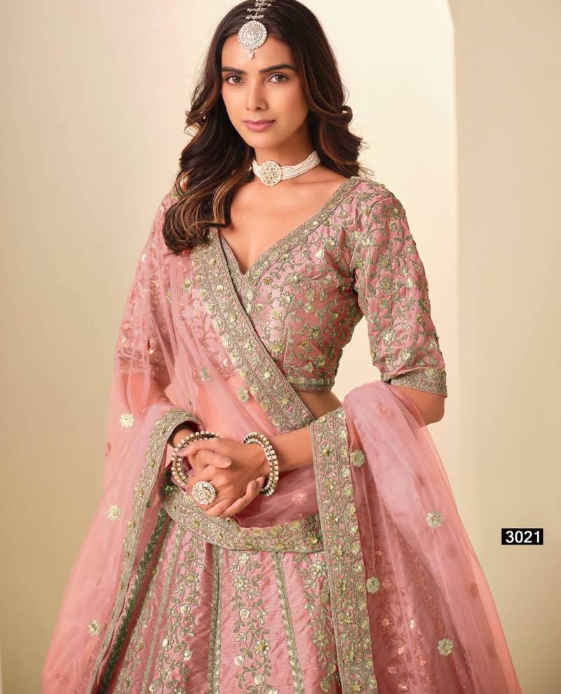 pink art_silk embroidered lehengas