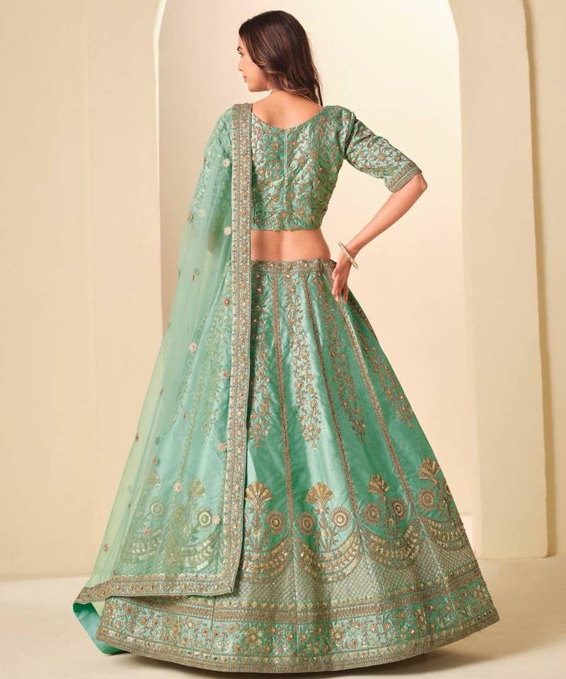 sea-green art_silk embroidered lehengas