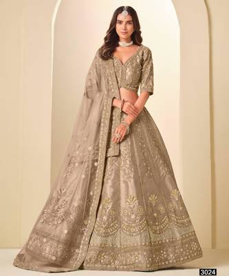 dark beige art silk embroidered lehenga choli with dupatta 1