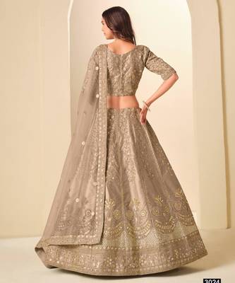 dark beige art silk embroidered lehenga choli with dupatta 2
