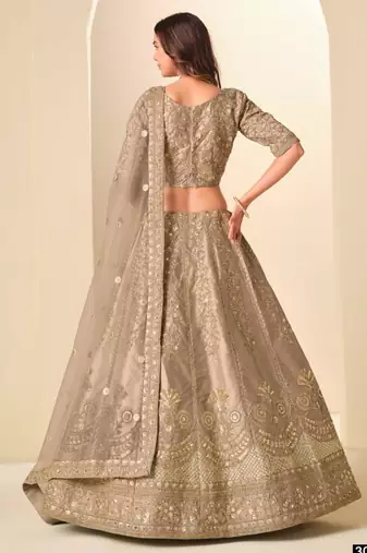 dark beige art silk embroidered lehenga choli with dupatta