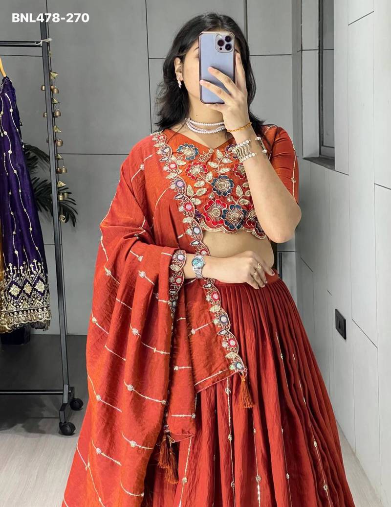 orange silk embroidered lehengas