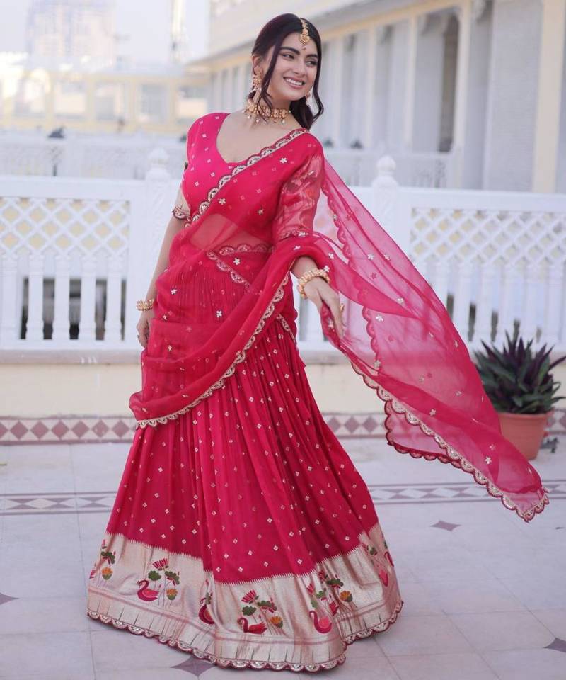 rani-pink silk plain lehengas