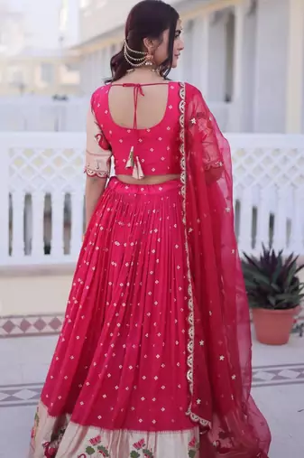 rani pink silk lehenga choli with dupatta