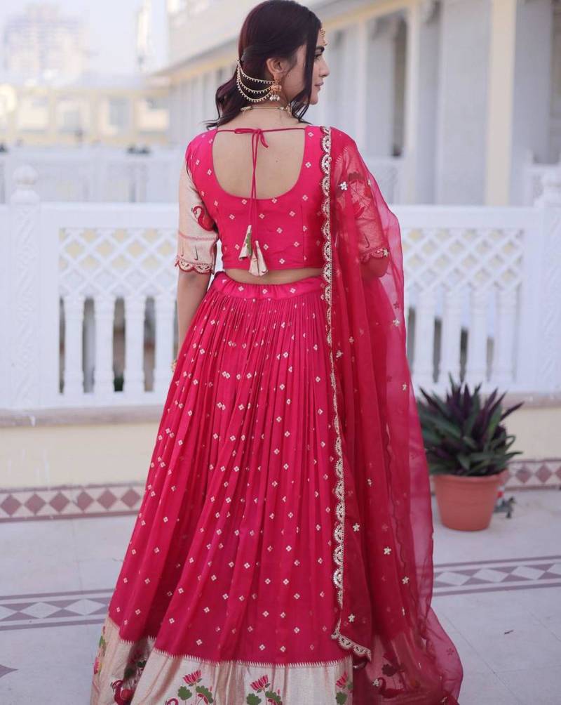 rani-pink silk plain lehengas