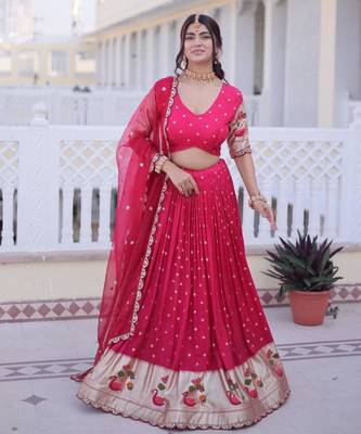 rani pink silk lehenga choli with dupatta 4