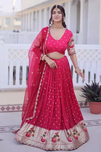 rani pink silk lehenga choli with dupatta