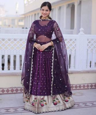 dark purple silk lehenga choli with embroidered border 2